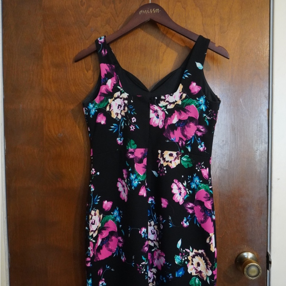 Express Black and Pink Floral Midi Dress